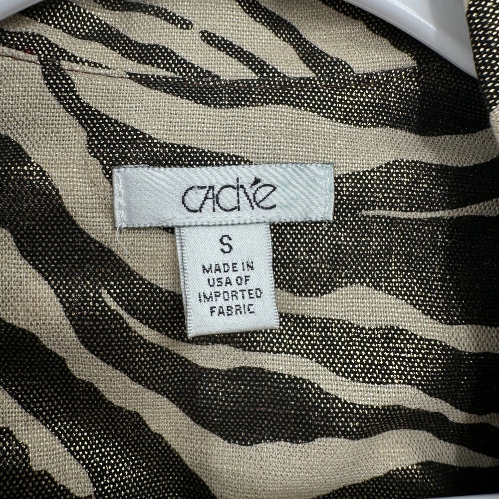Cache Womens Y2K Zebra Print Metallic Gold Safari Utility Jacket Size S Belted - Picture 3 of 7